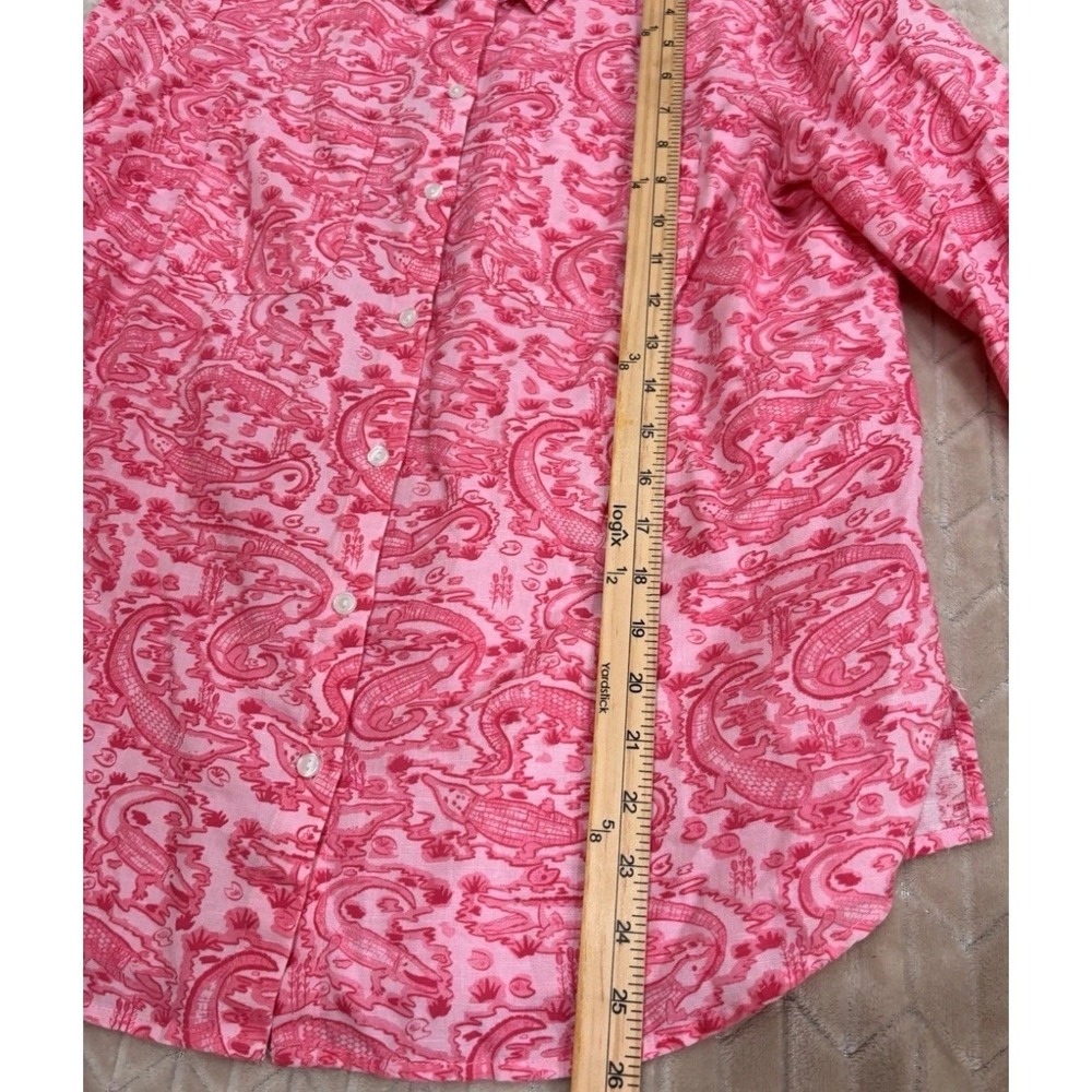 Charter Club Luxury Linen Pink Alligator Crocodile Print Button Down Shirt M - Picture 13 of 15